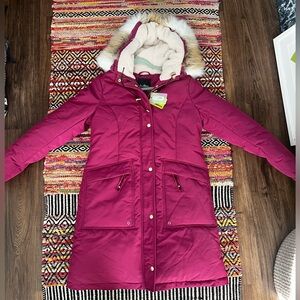 Sam Edelman Fuchsia Hooded Parka Coat faux fur and fleece lined, NWT